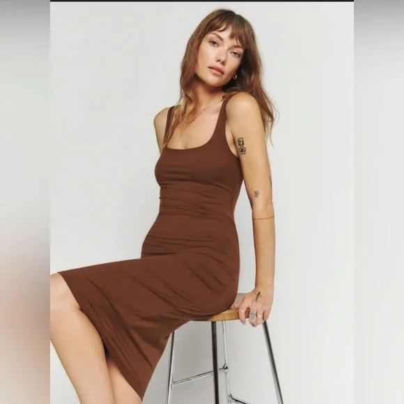 Reformation Brown Square Neck Bodycon Dress XS - Picture 2 of 10